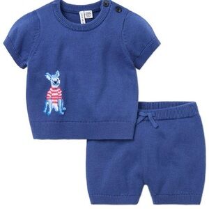 Janie and Jack Blue Bulldog Two Piece Short Sleeve Set 6-12M NWOT